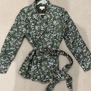J.Crew Collection 100% Silk Floral Green Wrap Jacket, size Medium